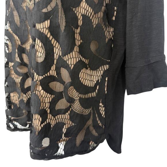 Dolan Black Lace Knit Whimsigoth Pullover Nude Lined Top Shirt Stretch sz M - Picture 8 of 16
